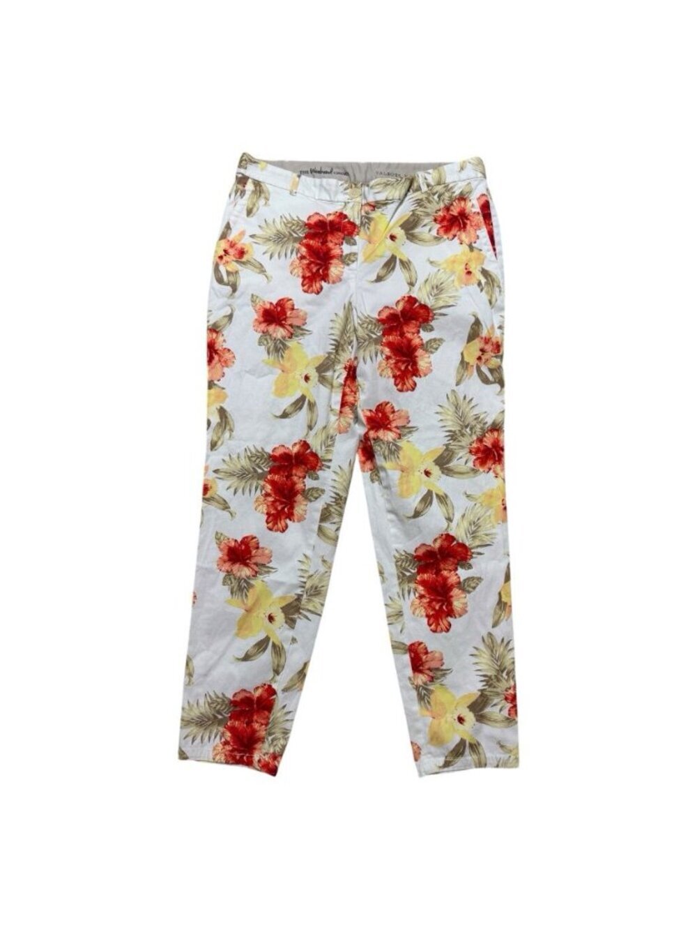 Talbots The Weekend Chino Floral Pants Women’s Size 10 White Tropical Print